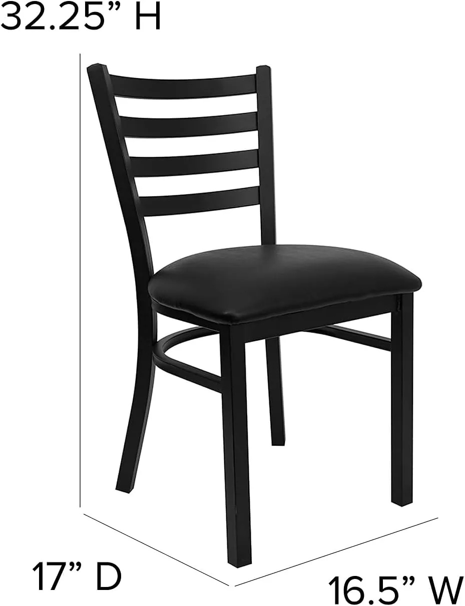 Flash Furniture Hercules Series Commercial Ladder Back Restaurant Chairs, Modern Lightweight Metal Dining Chairs with Padded Seats, Set of 2, Black