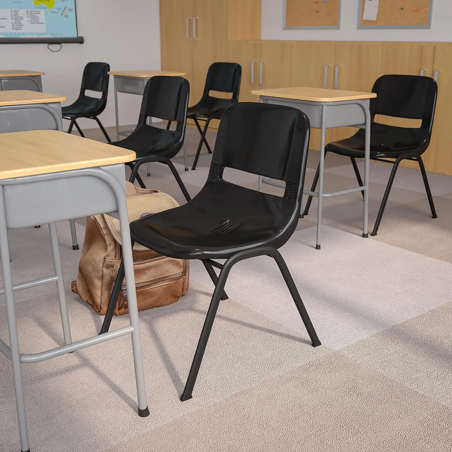 Flash Furniture Hercules Series Ergonomic Lightweight Shell School Chairs, Plastic Stacking Chairs, Set of 5, Black