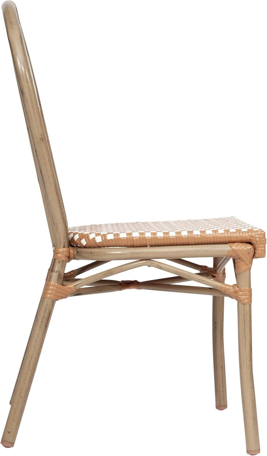 Flash Furniture Lourdes Indoor/Outdoor Commercial Thonet Bistro Stack Chair - NAT/White PE Rattan Back and Seat - Light Natural Bamboo Print Metal Frame - 4 PK