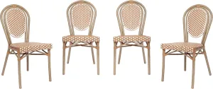 Flash Furniture Lourdes Indoor/Outdoor Commercial Thonet Bistro Stack Chair - NAT/White PE Rattan Back and Seat - Light Natural Bamboo Print Metal Frame - 4 PK