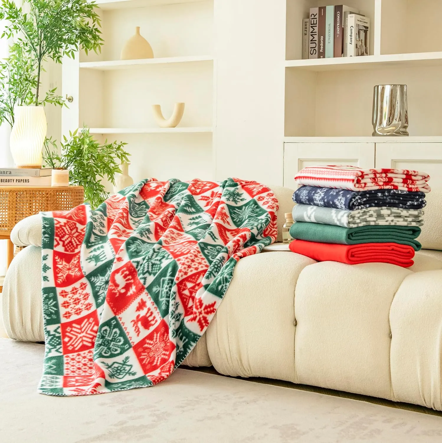 Fleece Throw Blankets Bulk Fleece Blankets for Christmas Wholesale Lightweight Warm Soft for Pet Bed Sofa Couch Office All Seasons Assorted 50x60 Inches Pack of 6