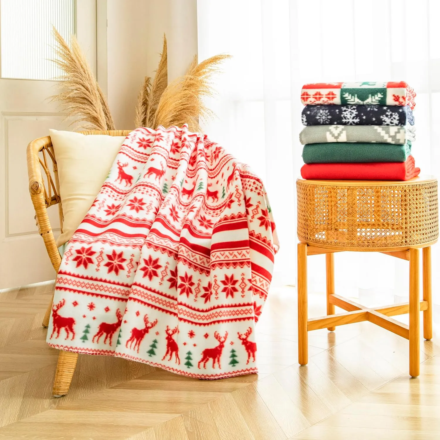 Fleece Throw Blankets Bulk Fleece Blankets for Christmas Wholesale Lightweight Warm Soft for Pet Bed Sofa Couch Office All Seasons Assorted 50x60 Inches Pack of 6