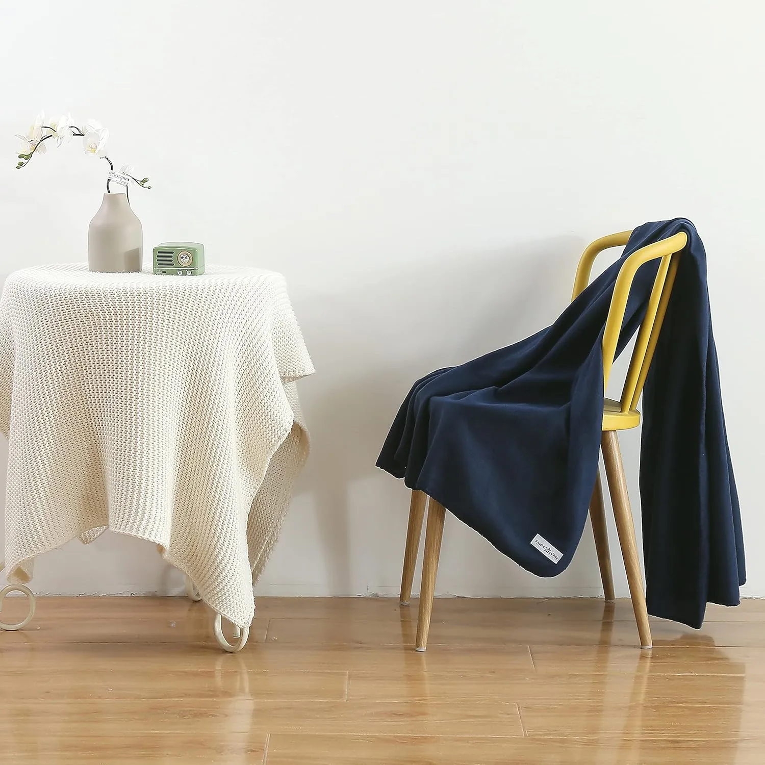 Fleece Throw Blankets Bulk Fleece Blankets Solid Wholesale Lightweight Warm Soft for Pet Bed Sofa Couch Office Wedding Gifts Travel Seasons (Navy, Pack of 6-50x60 Inches)