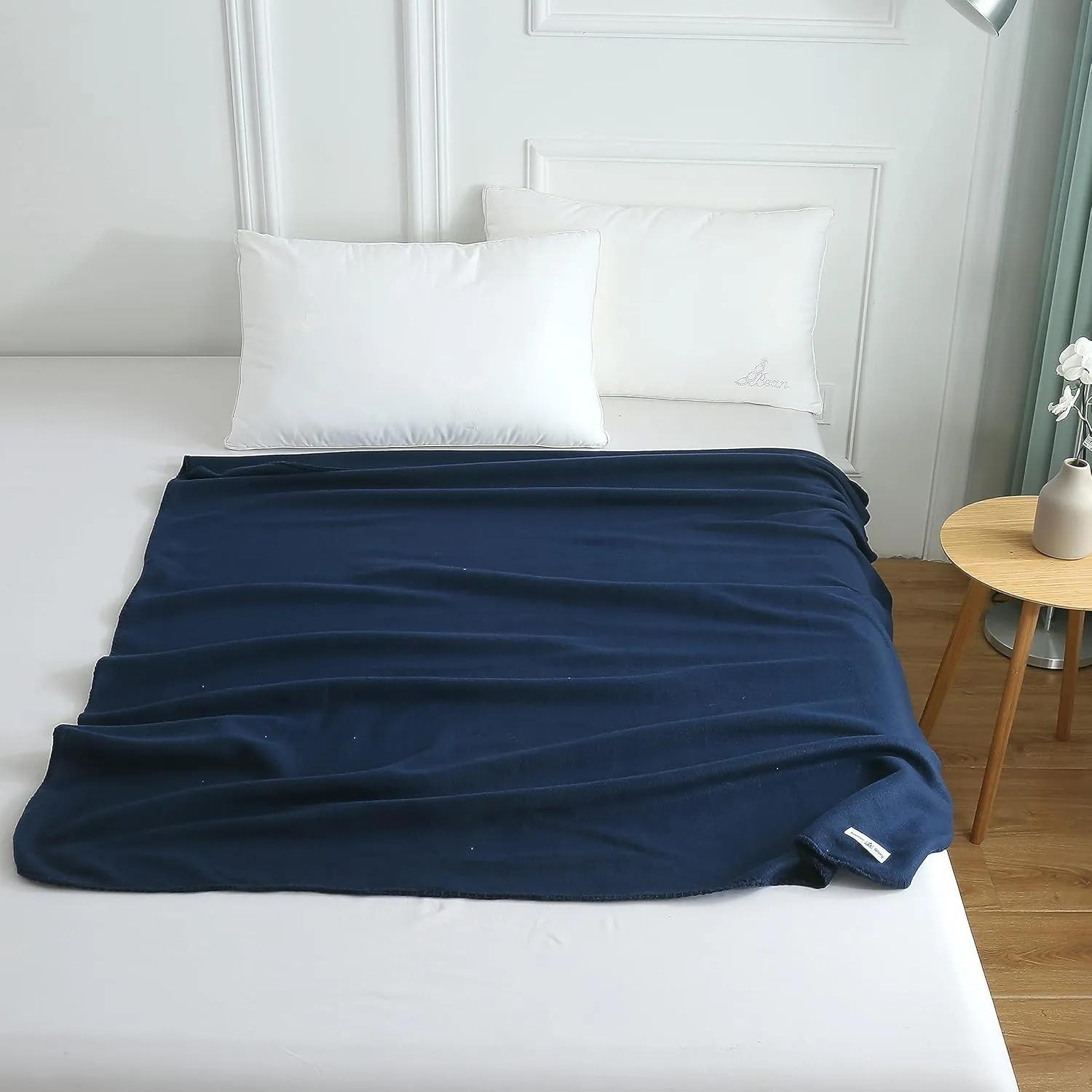 Fleece Throw Blankets Bulk Fleece Blankets Solid Wholesale Lightweight Warm Soft for Pet Bed Sofa Couch Office Wedding Gifts Travel Seasons (Navy, Pack of 6-50x60 Inches)