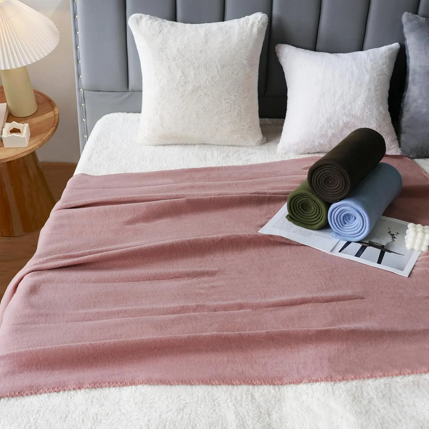 Fleece Throw Blankets Lightweight Warm Soft Cozy Pet-Friendly Bulk Fleece Throw Blanket Kids Solid for Home Bed, Sofa,Office, Gifts (Pack of 6-50 x 60 inch,Multiple 3)
