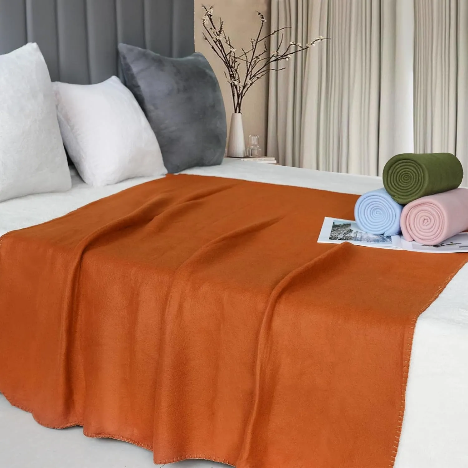 Fleece Throw Blankets Lightweight Warm Soft Cozy Pet-Friendly Bulk Fleece Throw Blanket Kids Solid for Home Bed, Sofa,Office, Gifts (Pack of 6-50 x 60 inch,Multiple 3)