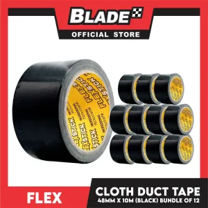 Flex Cloth Duct Tape 48mm x 10m Bundle of 12 (Black)