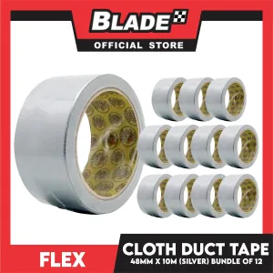 Flex Cloth Duct Tape 48mm x 10m Bundle of 12 (Silver)