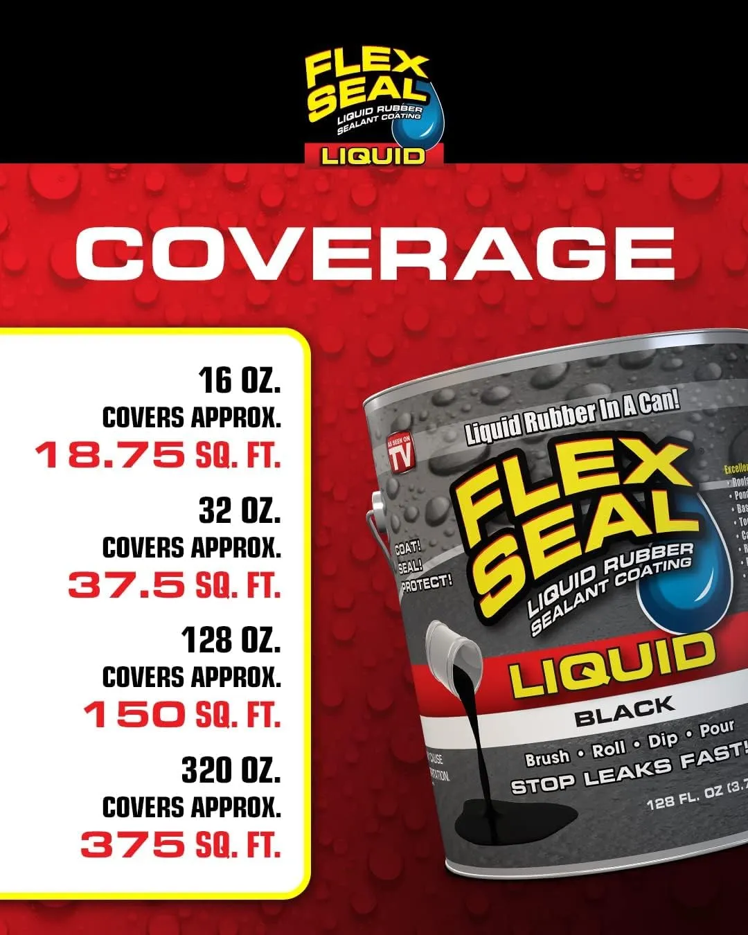 Flex Seal Liquid, 16 oz, Black, Liquid Rubber Coating Sealant, Waterproof, Flexible, Breathable, and UV Resistant, Roof Repair, Basements, RV, Campers, Trailers, Marine, EPDM, Masonry