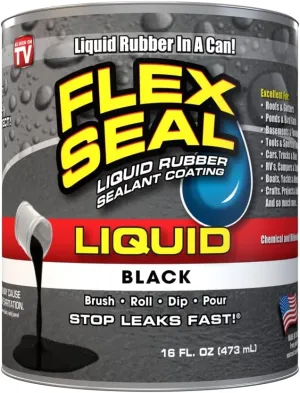 Flex Seal Liquid, 16 oz, Black, Liquid Rubber Coating Sealant, Waterproof, Flexible, Breathable, and UV Resistant, Roof Repair, Basements, RV, Campers, Trailers, Marine, EPDM, Masonry
