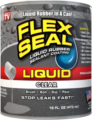 Flex Seal Liquid, 16 oz, Clear, Liquid Rubber Coating Sealant, Waterproof, Flexible, Breathable, and UV Resistant, Roof Repair, Basements, RV, Campers, Trailers, Marine, EPDM, Masonry
