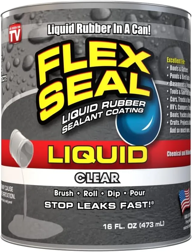 Flex Seal Liquid, 16 oz, Clear, Liquid Rubber Coating Sealant, Waterproof, Flexible, Breathable, and UV Resistant, Roof Repair, Basements, RV, Campers, Trailers, Marine, EPDM, Masonry