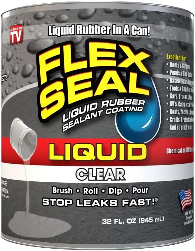 Flex Seal Liquid, 32 oz, Clear, Liquid Rubber Coating Sealant, Waterproof, Flexible, Breathable, and UV Resistant, Roof Repair, Basements, RV, Campers, Trailers, Marine, EPDM, Masonry