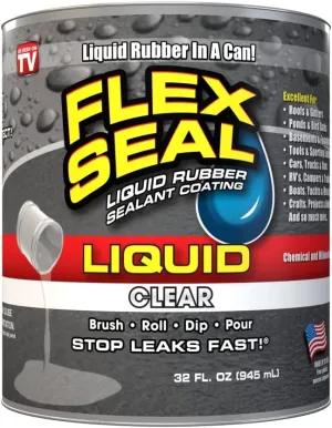 Flex Seal Liquid, 32 oz, Clear, Liquid Rubber Coating Sealant, Waterproof, Flexible, Breathable, and UV Resistant, Roof Repair, Basements, RV, Campers, Trailers, Marine, EPDM, Masonry