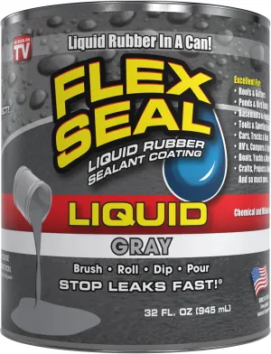 Flex Seal Liquid, 32 oz, Gray, Liquid Rubber Coating Sealant, Waterproof, Flexible, Breathable, and UV Resistant, Roof Repair, Basements, RV, Campers, Trailers, Marine, EPDM, Masonry