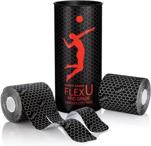 FlexU Kinesiology Tape; 40 Extra-Wide Pre-Cut Y-Shape Strips (3"x10") - Unique Design for Lower Back, Shoulders, Knees, and Neck - Professional-Grade Muscle & Joint Support; Long Lasting (Black)