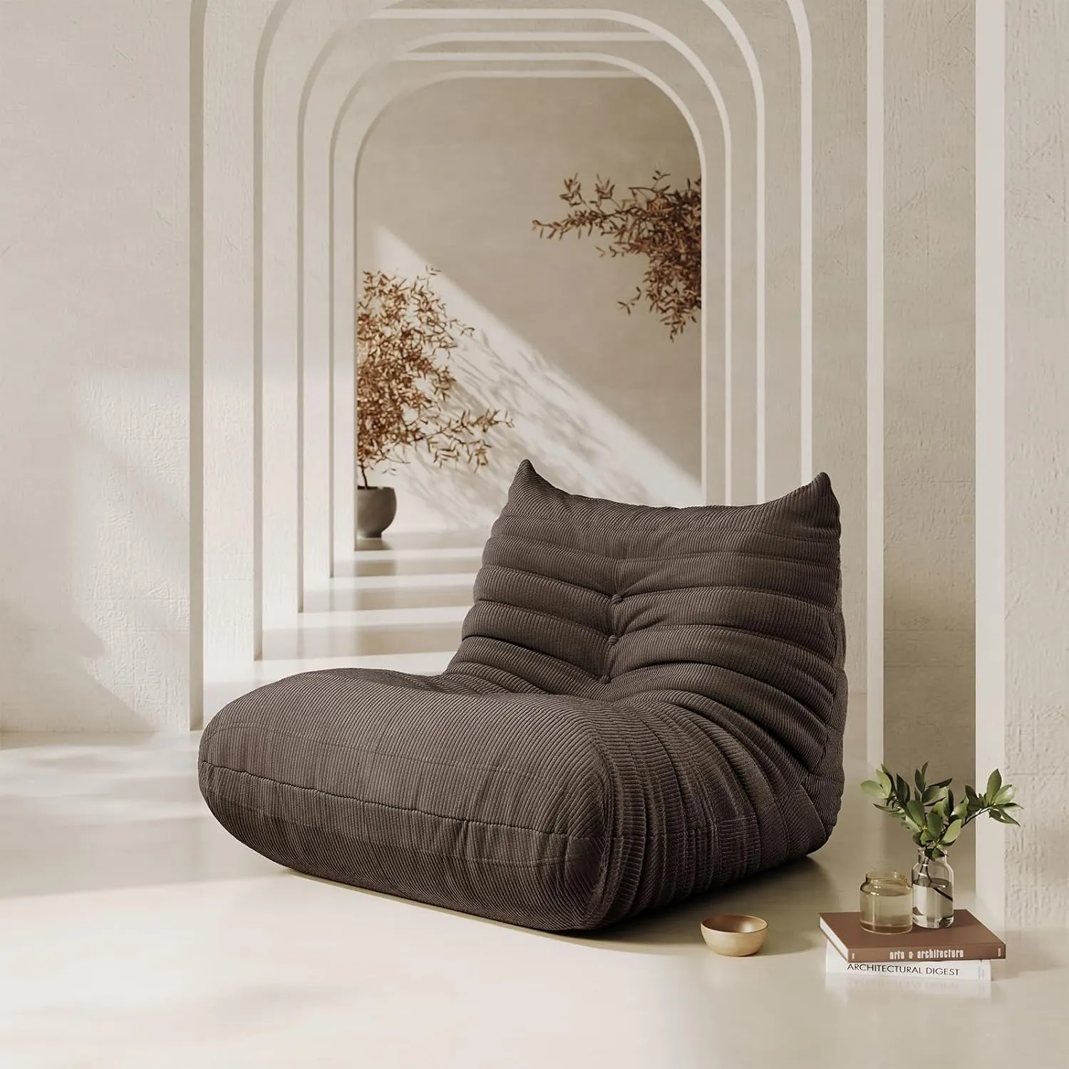 Foam Bean Bag Chairs for Adults, Bean Bag Sofa Sack Corduroy Bean Bag for Living Room Bedroom Dorm Office,Brown