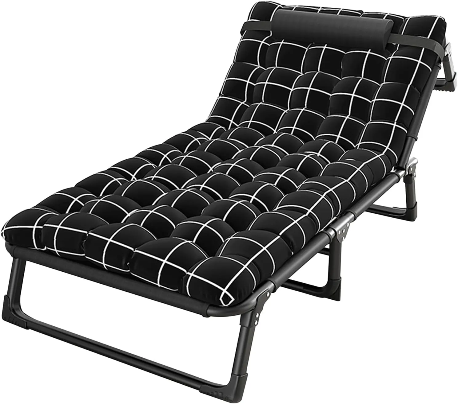 Folding Lounge Chair 4-Position, Camping Cot, for Sun Tanning, Portable Reclining Chair with Pillow for Beach Lawn Camping Pool,Sunbathing Chairs 75cm