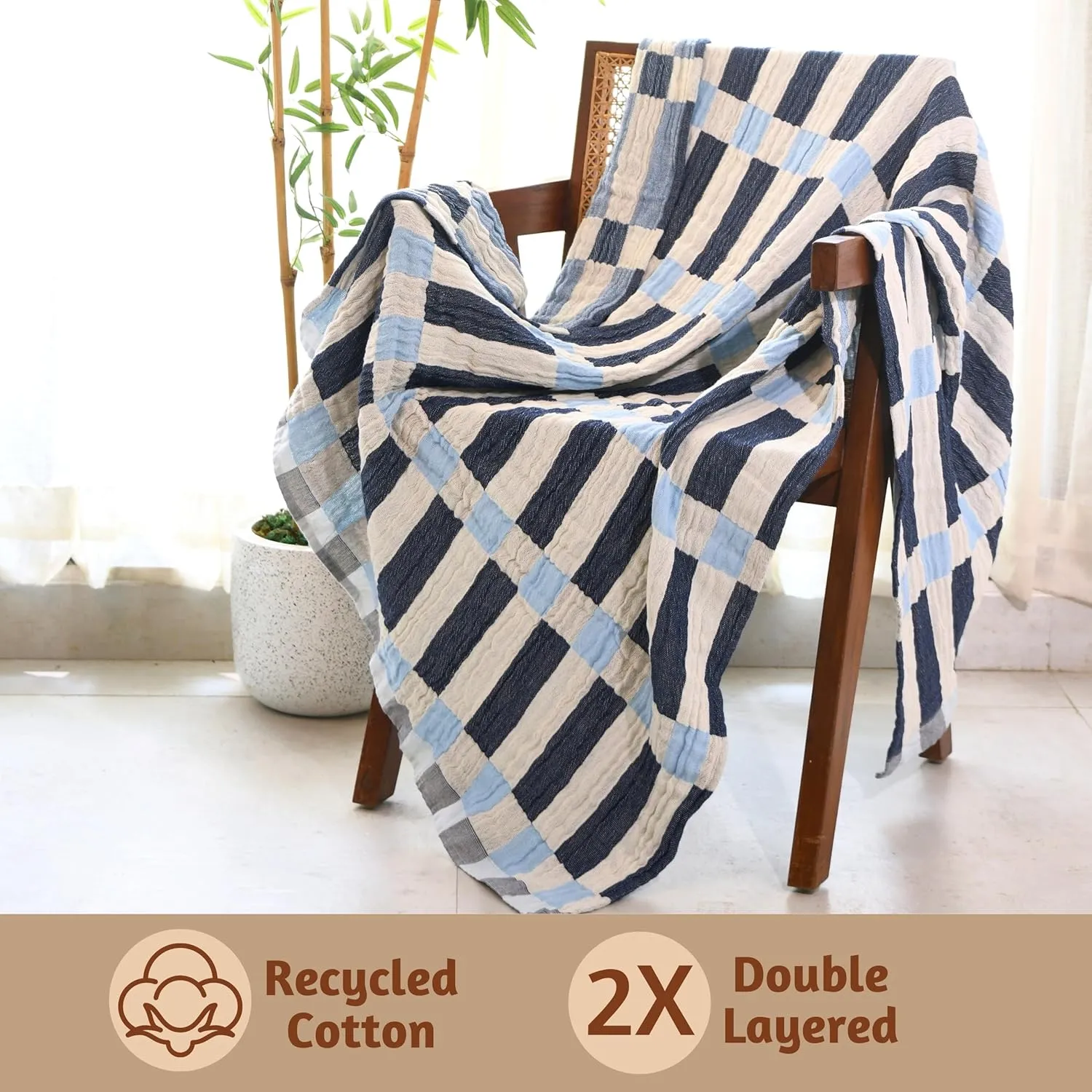 Folkulture Throw Blanket for Couch 50" x 60", 100% Recycled Cotton Couch Blanket and Throws for Chair, Boho Throws Blankets for Bed or Bed Throws for Sofa, Lightweight Throws