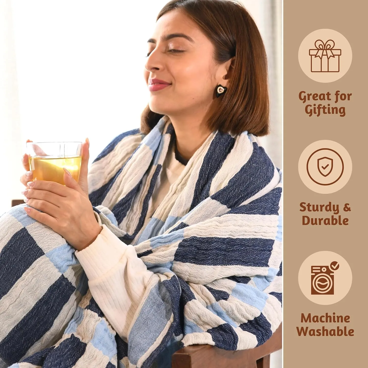 Folkulture Throw Blanket for Couch 50" x 60", 100% Recycled Cotton Couch Blanket and Throws for Chair, Boho Throws Blankets for Bed or Bed Throws for Sofa, Lightweight Throws