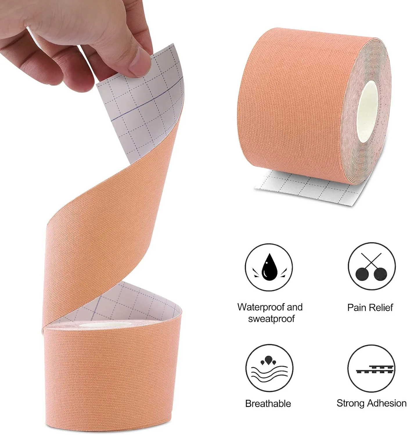 FOU Kinesiology Tape Kinetic Tape (8 Rolls) Waterproof Athletic Sports Tape Physio Tape for Knees, Shoulder, Ankles, Elbow, Pain Relief,Joint Support and Recovery Uncut 1inch 16.4ft Roll(Beige)
