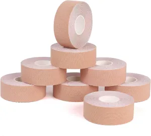 FOU Kinesiology Tape Kinetic Tape (8 Rolls) Waterproof Athletic Sports Tape Physio Tape for Knees, Shoulder, Ankles, Elbow, Pain Relief,Joint Support and Recovery Uncut 1inch 16.4ft Roll(Beige)