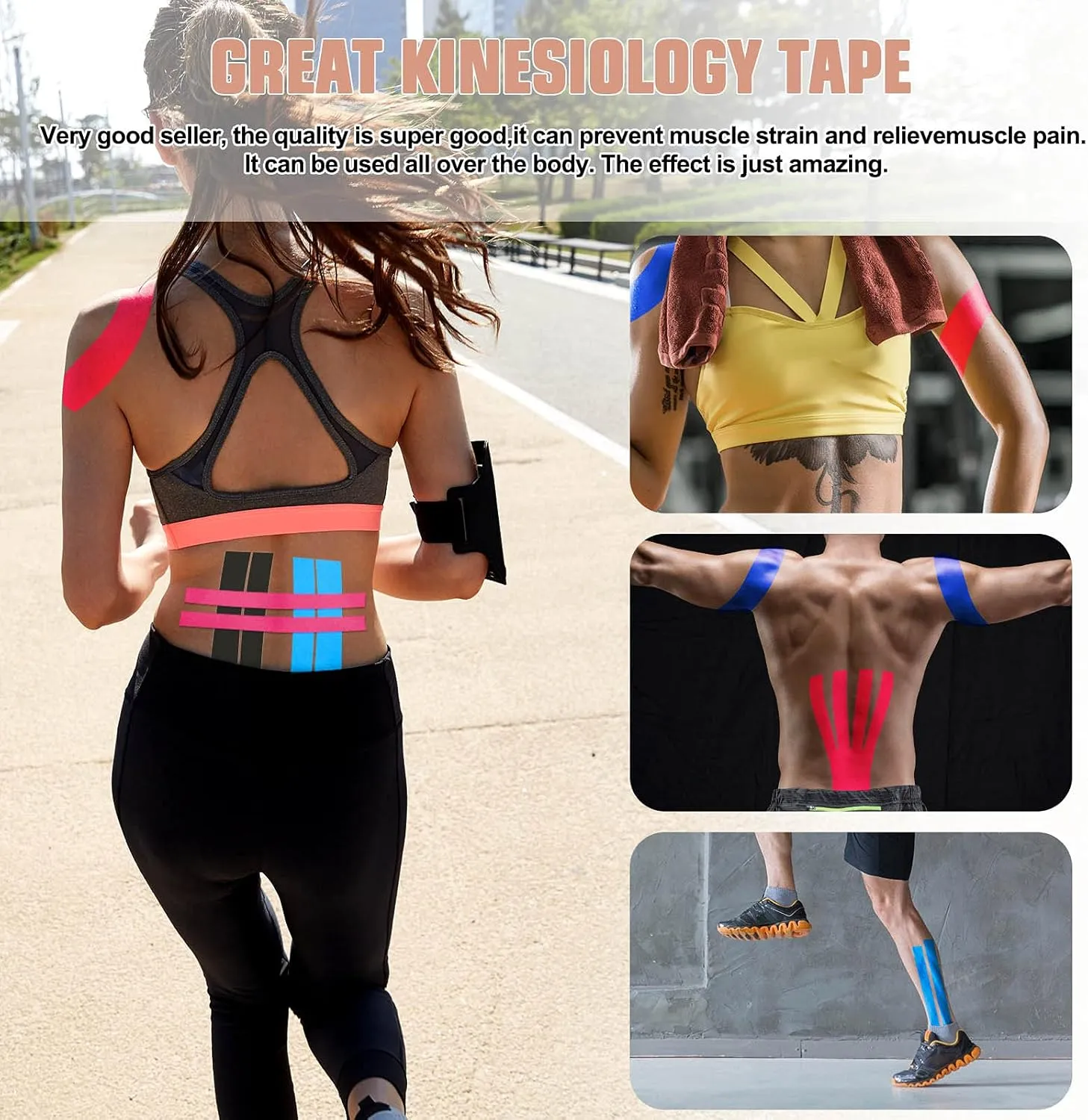 FOU Kinesiology Tape Kinetic Tape (8 Rolls) Waterproof Athletic Sports Tape Physio Tape for Knees, Shoulder, Ankles, Elbow, Pain Relief,Joint Support and Recovery Uncut 1inch 16.4ft Roll(Beige)