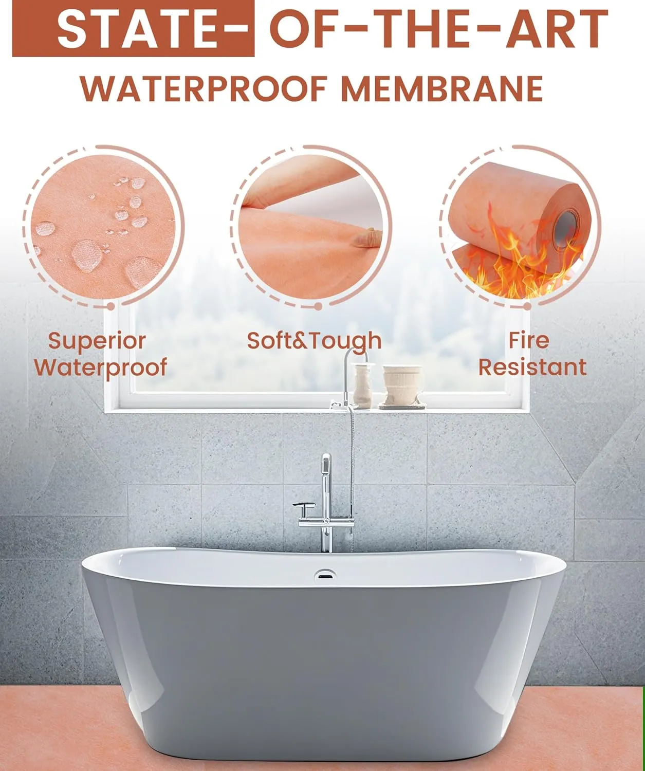Foundgo 110 Sq Ft/ 10inch*132ft Waterproof Membrane for Shower 24mil Waterproofing Membrane Roll, Shower Waterproof Membrane Band, 100% Water Proof Strip for Sauna Bathroom Kitchen Walls Corners