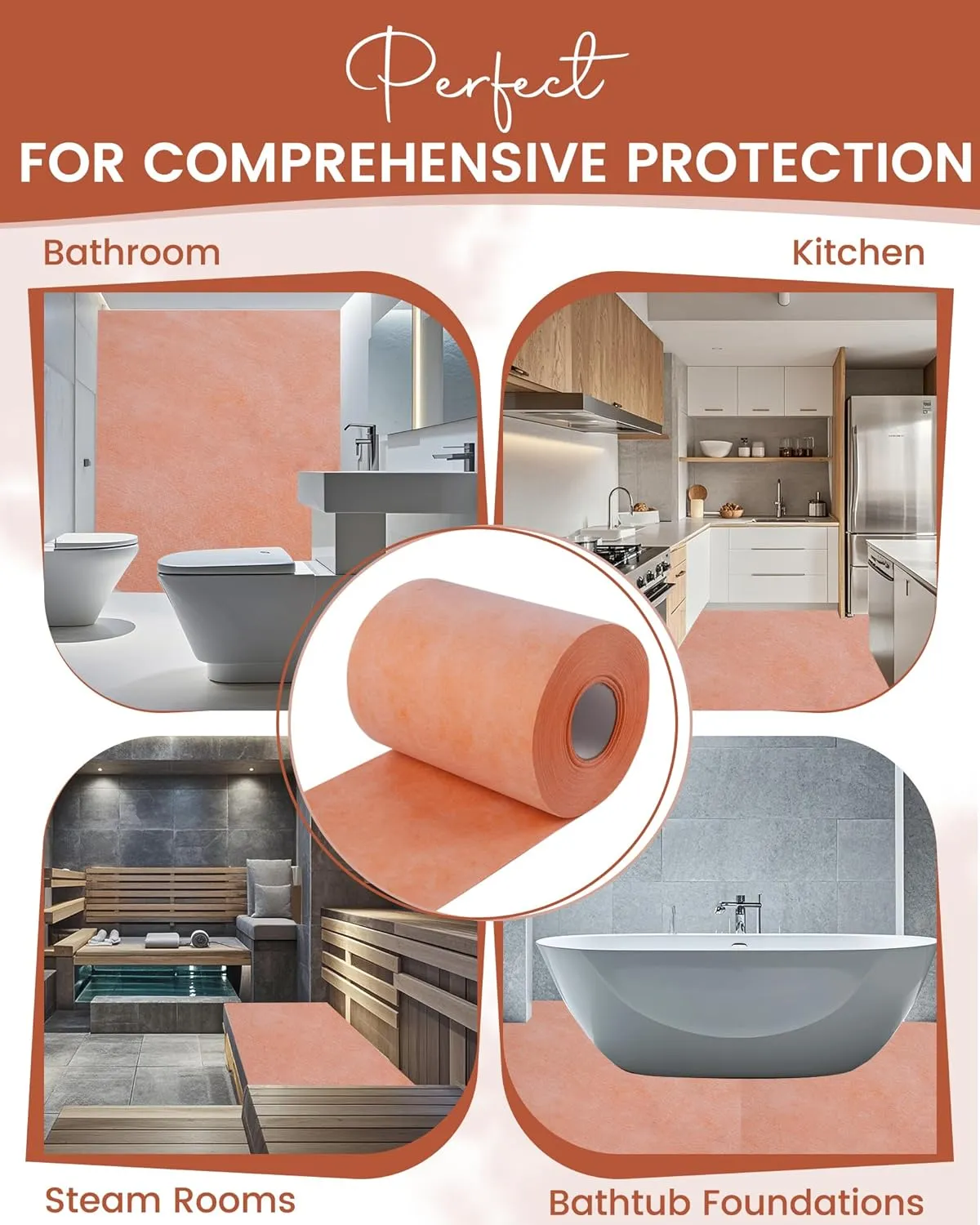 Foundgo 110 Sq Ft/ 10inch*132ft Waterproof Membrane for Shower 24mil Waterproofing Membrane Roll, Shower Waterproof Membrane Band, 100% Water Proof Strip for Sauna Bathroom Kitchen Walls Corners