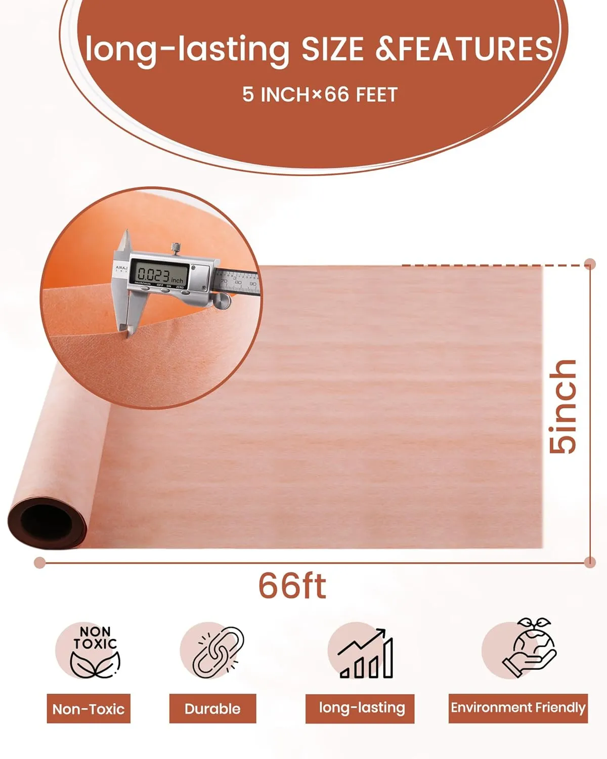 Foundgo 27.5 Sq Ft/ 5inch*66ft Waterproof Membrane for Shower 24mil Waterproofing Membrane Roll, Shower Waterproof Membrane Band, 100% Water Proof Strip for Sauna Bathroom Kitchen Walls Corners