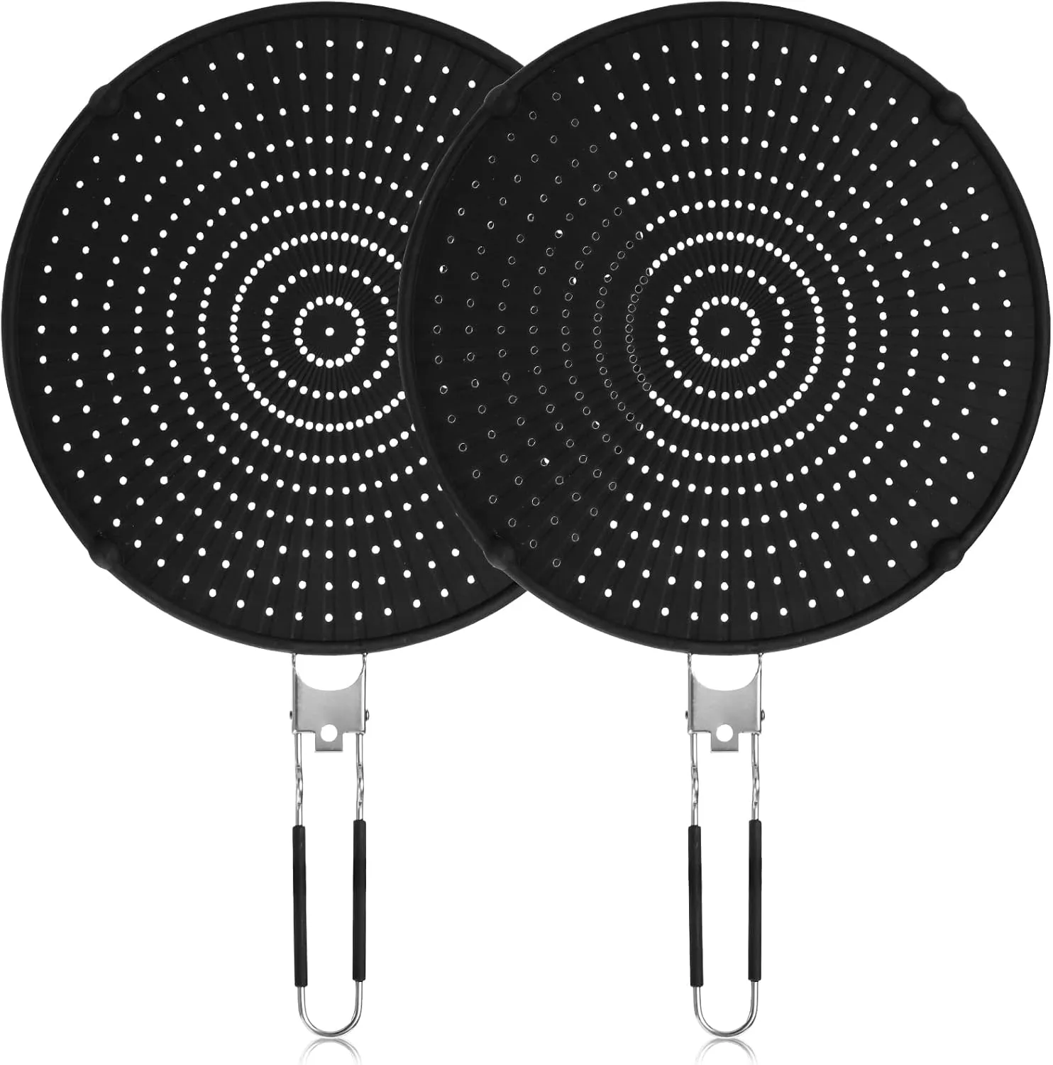 Frcctre 2 Pack Silicone Splatter Screen for Frying Pan, 13" Versatile Grease Splatter Guard with Foldable Handle, Food Grade Heat Resistant Oil Splash Guard, Cooling Mat, Drain Board for Cooking