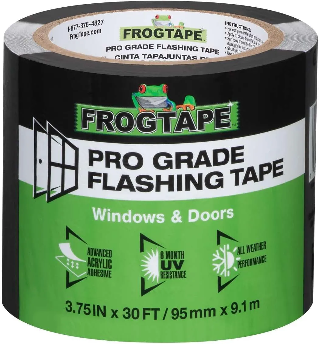 FrogTape Pro Grade Flashing Tape for Windows & Doors, 3.75 Inch Width - 30 Foot Roll, All Weather & UV Resistant Flashing Tape with Advanced Acrylic Adhesive - 10 mils - Black
