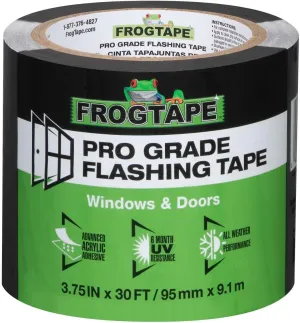 FrogTape Pro Grade Flashing Tape for Windows & Doors, 3.75 Inch Width - 30 Foot Roll, All Weather & UV Resistant Flashing Tape with Advanced Acrylic Adhesive - 10 mils - Black