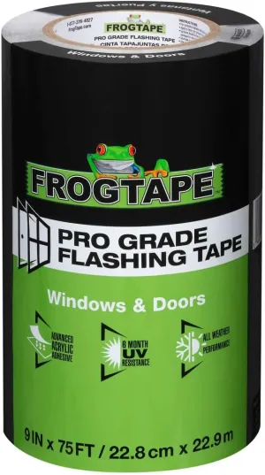 FrogTape Pro Grade Flashing Tape for Windows & Doors - All Weather & UV Resistant Flashing Tape with Advanced Acrylic Adhesive - 10 mils - 9 Inch Width - 75 Foot Roll - Black