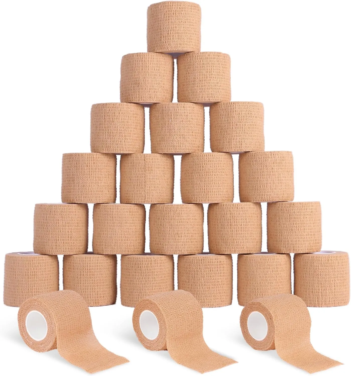 Frontline 24 Pack Self Adhesive Bandage Wrap 2" x 5 Yards Athletic Tape Vet Wrap Tattoo Supplies Coban Wrap Medical Supplies Elastic Cohesive Bandage Wrist Ankle Sports Tape (Beige)