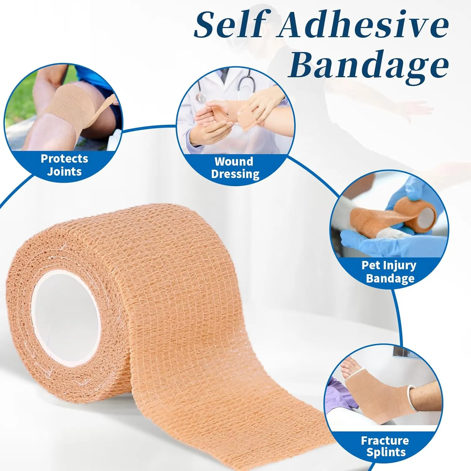 Frontline 24 Pack Self Adhesive Bandage Wrap 2" x 5 Yards Athletic Tape Vet Wrap Tattoo Supplies Coban Wrap Medical Supplies Elastic Cohesive Bandage Wrist Ankle Sports Tape (Beige)