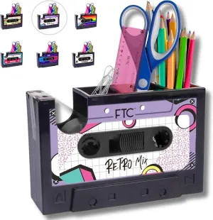 FTC Fun Cassette Tape Dispenser - Retro Office Supplies Holder - Vintage Desk Decor Accessories - 6.70" x 1.98" x 4.53" (Retro Mix Tape)