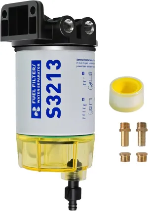 Fuel Filter Particles and Water Separator S3213 for Outboard Motor with 3/8" Barb x 1/4" NPT Brass Fittings Compatible with Mercury/Yamaha/Racor Engine Boat Replaces#S3214, 18-17928, 35-809097