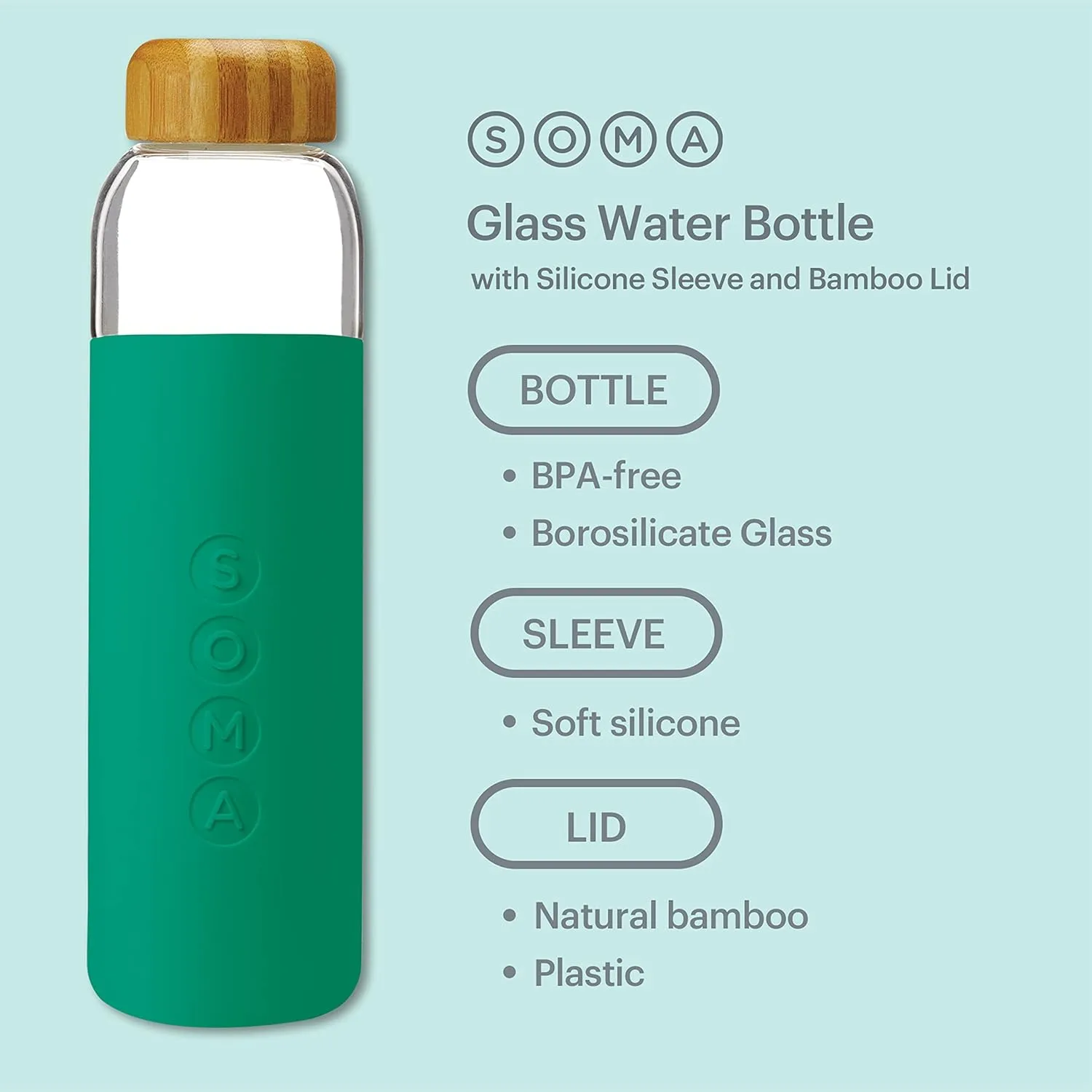Full Circle Home V.2 17 oz. Glass Water Bottle - Emerald