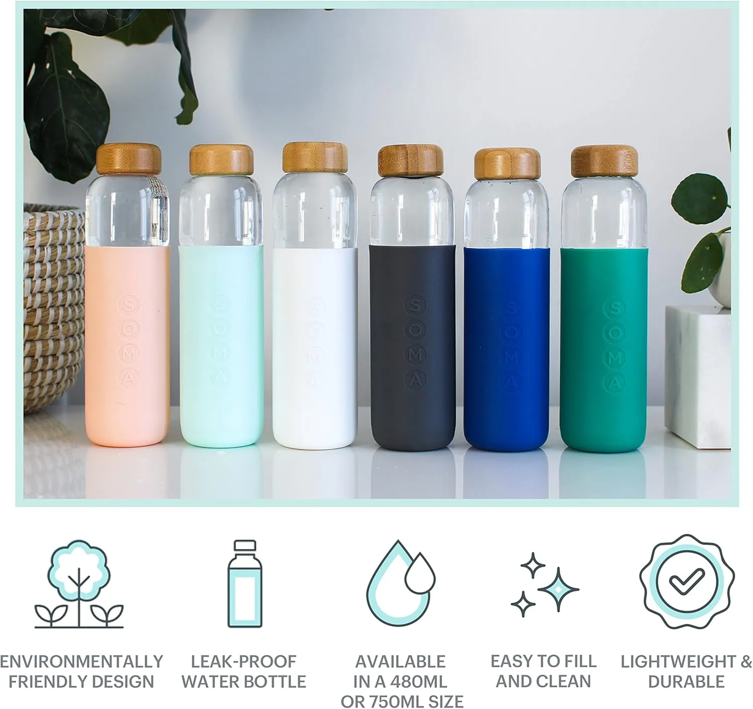 Full Circle Home V.2 17 oz. Glass Water Bottle - Emerald