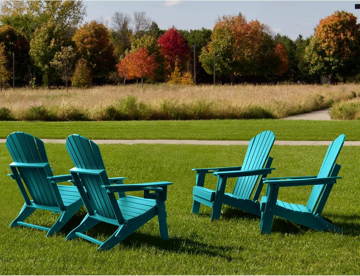 FUNBERRY Folding Adirondack Chair, All Weather HDPE Fire Pit Chairs with Cup Holder for Outdoor