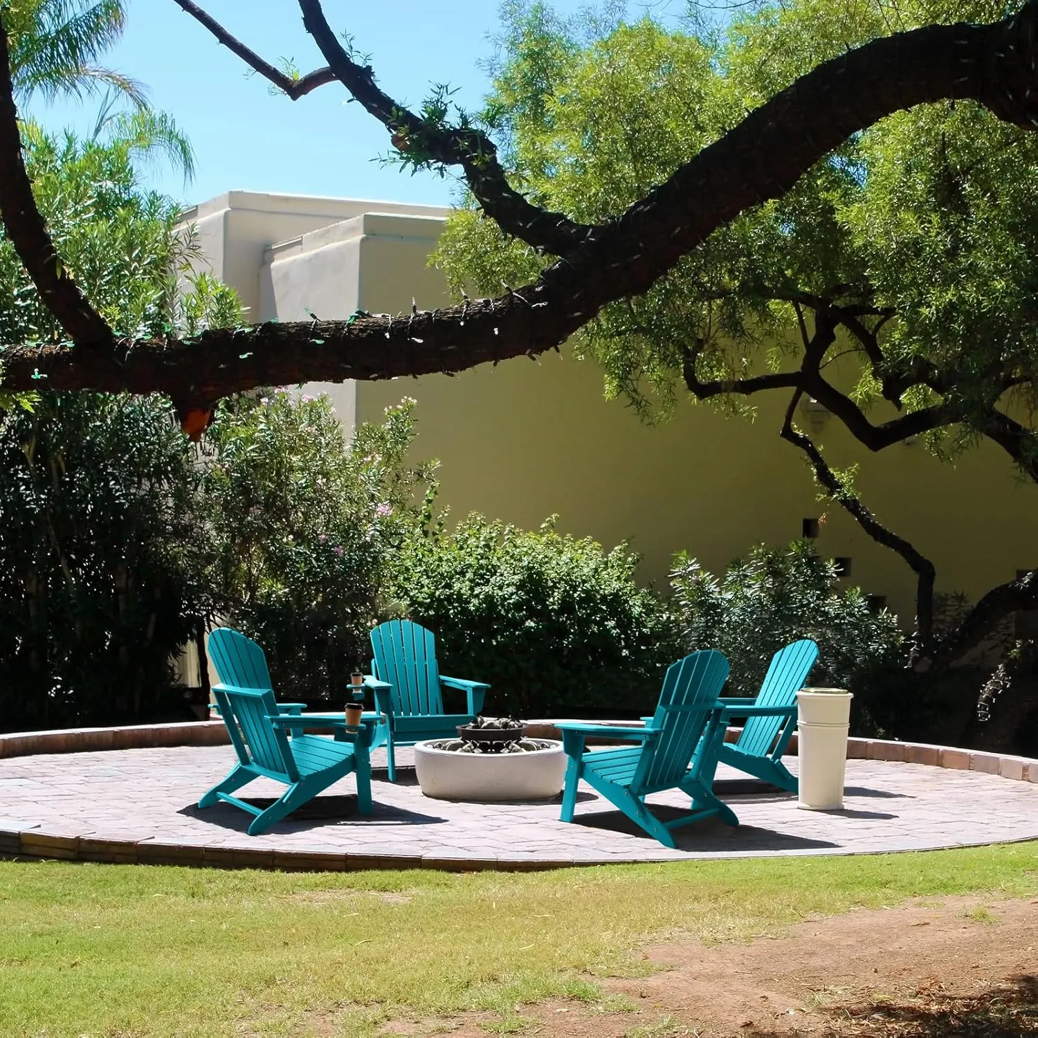 FUNBERRY Folding Adirondack Chair, All Weather HDPE Fire Pit Chairs with Cup Holder for Outdoor