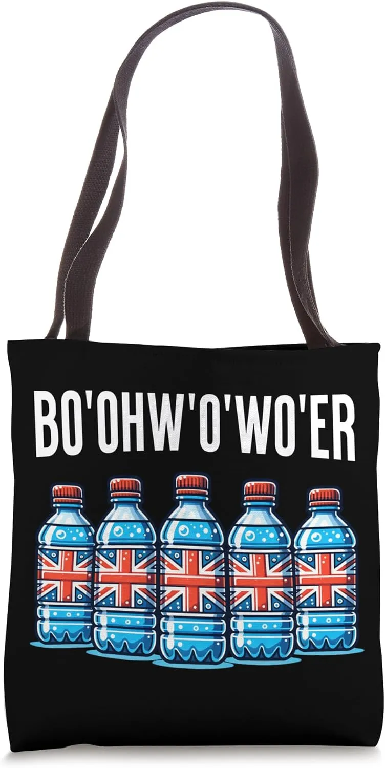Funny British Vacation Bottle Of Water And Britain Londoner Tote Bag