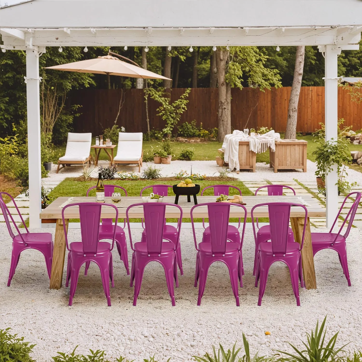 Furmax Metal Dining Chair Indoor Outdoor Use Stackable Classic Trattoria Chair Chic Dining Bistro Cafe Side Metal Chairs Set of 4 (Purple)