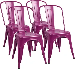 Furmax Metal Dining Chair Indoor Outdoor Use Stackable Classic Trattoria Chair Chic Dining Bistro Cafe Side Metal Chairs Set of 4 (Purple)