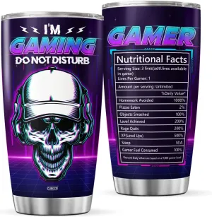 Gaming Coffee Tumbler 20 Oz Double Walled Stainless Steel Mug For Game Players Skull Gamer Gifts For Men Husband Father Him On Birthday Holiday Large Travel Insulated Cups