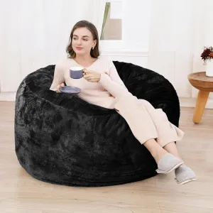 GAOMON Bean Bag Chair Cover in Black (Cover Only, No Filler) - Fits Large Bean Bag Chairs, Faux Fur Sofa, and Living Room Sofa Bed - 5ft Size in PV Fur Material
