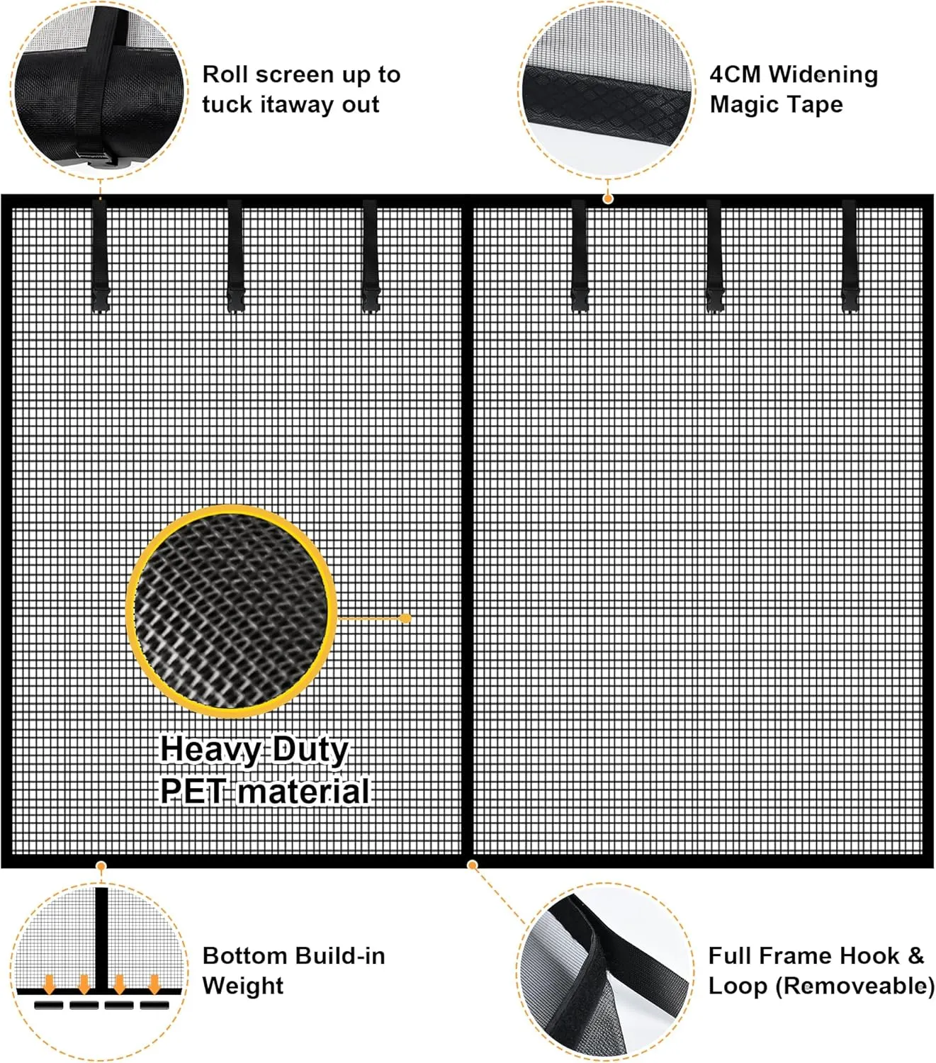 Garage Door Screen for 1 Car Garage-12x7FT Magnetic Garage Door Screen with 4 Roll Up Starps for Patio, Outdoor Black