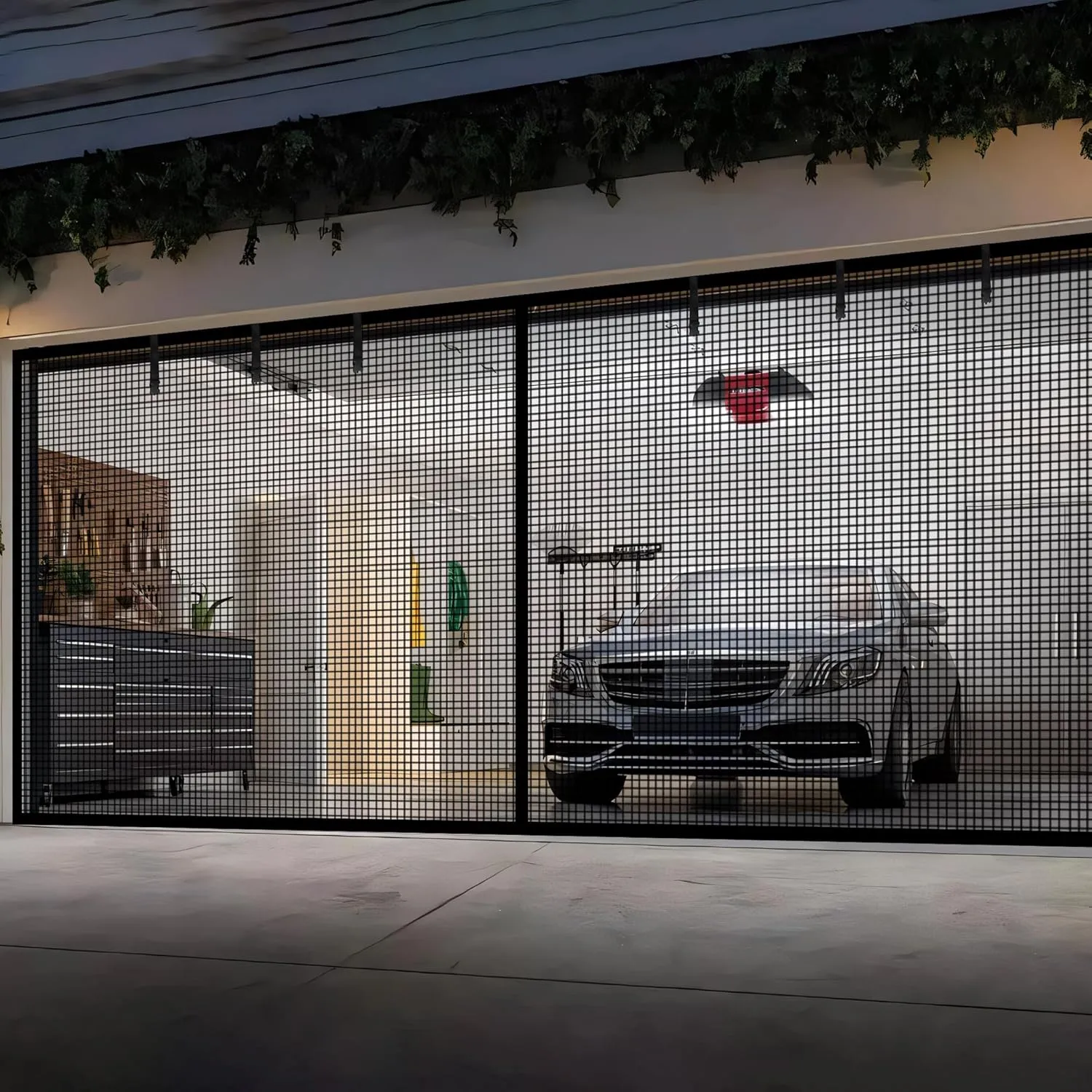 Garage Door Screen for 1 Car Garage-12x7FT Magnetic Garage Door Screen with 4 Roll Up Starps for Patio, Outdoor Black