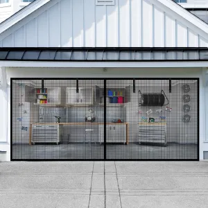 Garage Door Screen for 1 Car Garage-12x7FT Magnetic Garage Door Screen with 4 Roll Up Starps for Patio, Outdoor Black